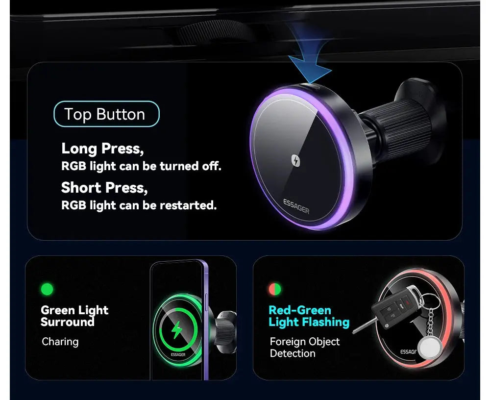 ESSAGER Magnetic Wireless Charger & Phone Holder for Car JP Electronics